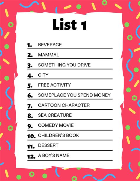 dirty scattergories list|scattergories answers.